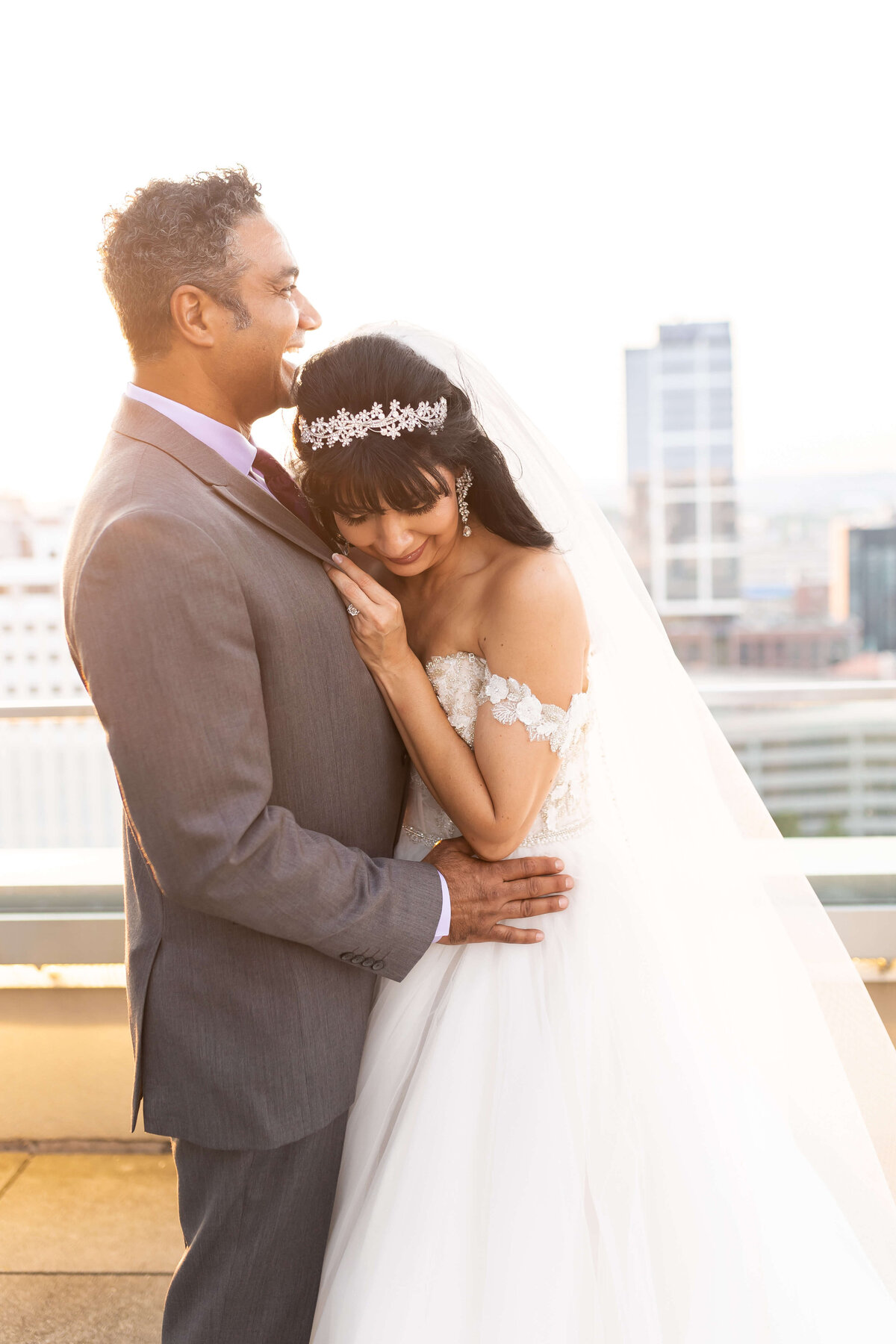Bride and groom portraits on the rooftop at The Aertson hotel, Nashville