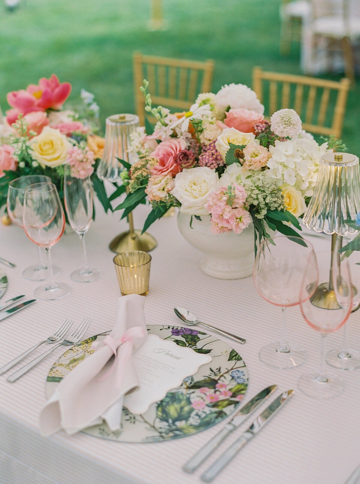 Table setting for outdoor wedding at Meshewa House in Cincinnati