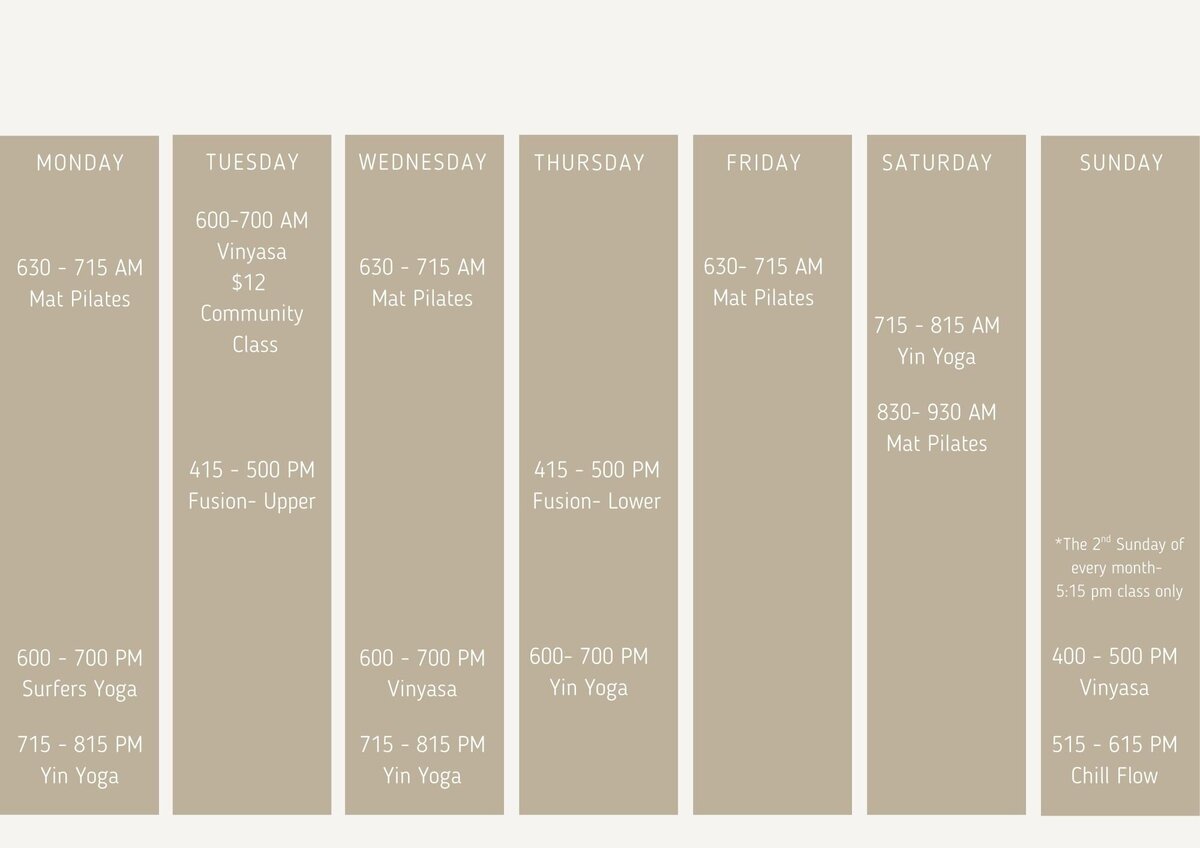 Yoga and mat pilates class time table