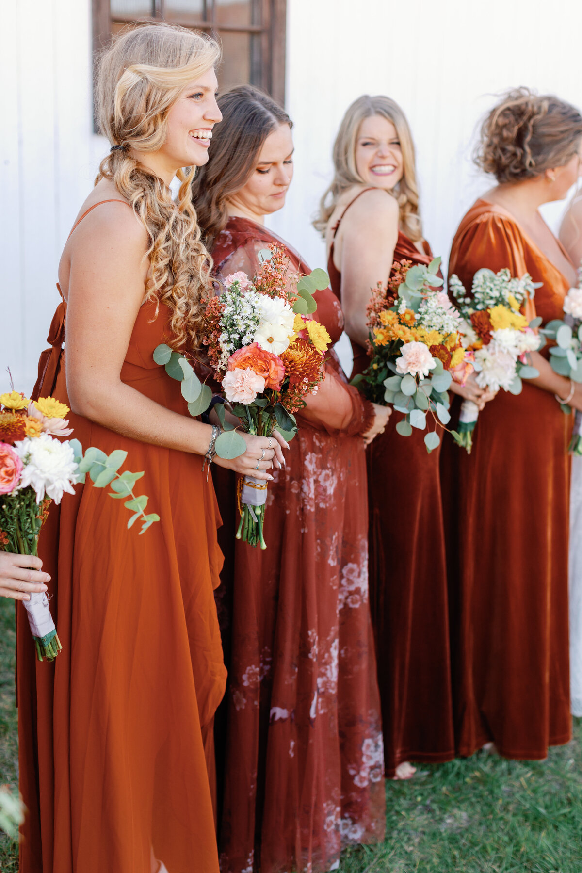 Bridesmaids in Rust Dresses inspired by a fall color palette