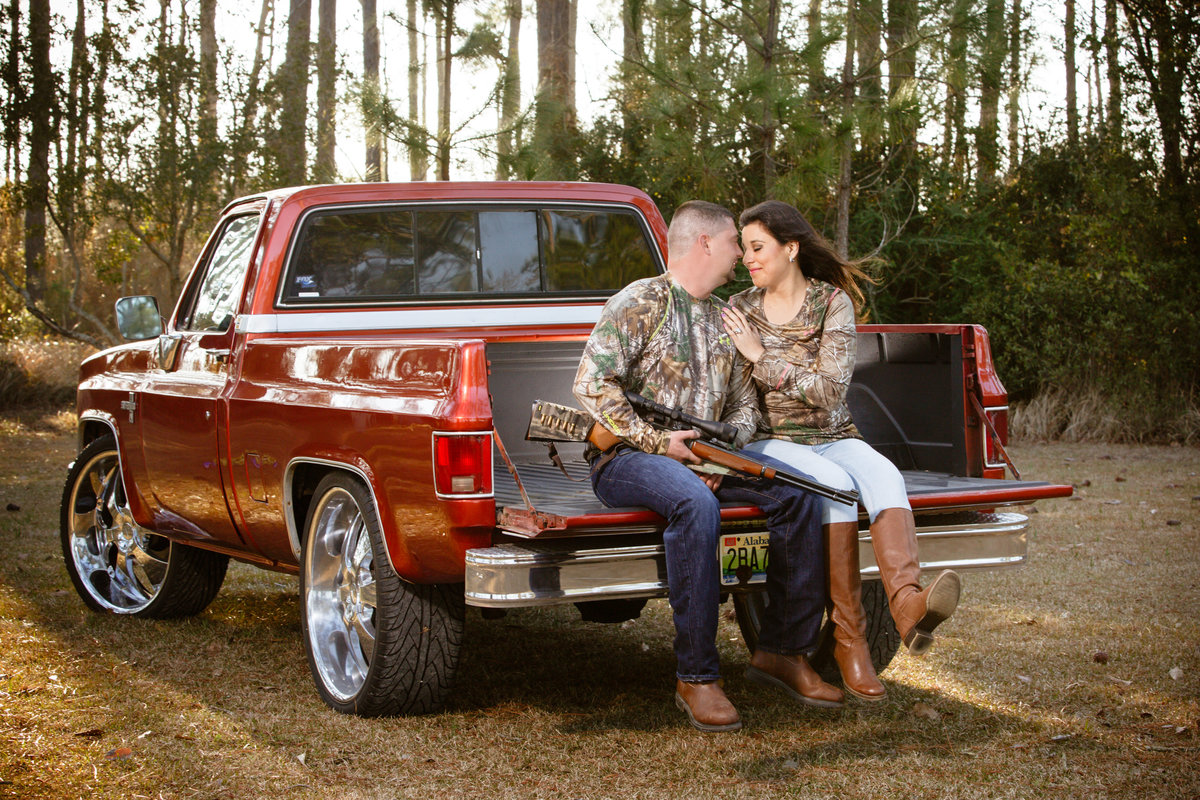 This couple wanted to incorporate their love for hunting and his pickup truck. Photos taken in Theodore, Alabama.