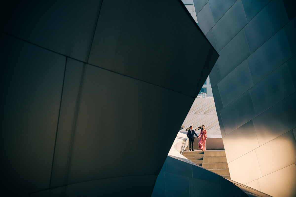 Disney Concert Hall modern engagement photo