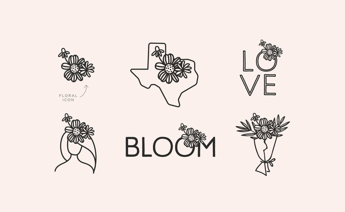 Flourish Flowers & Gifts brand illustrations