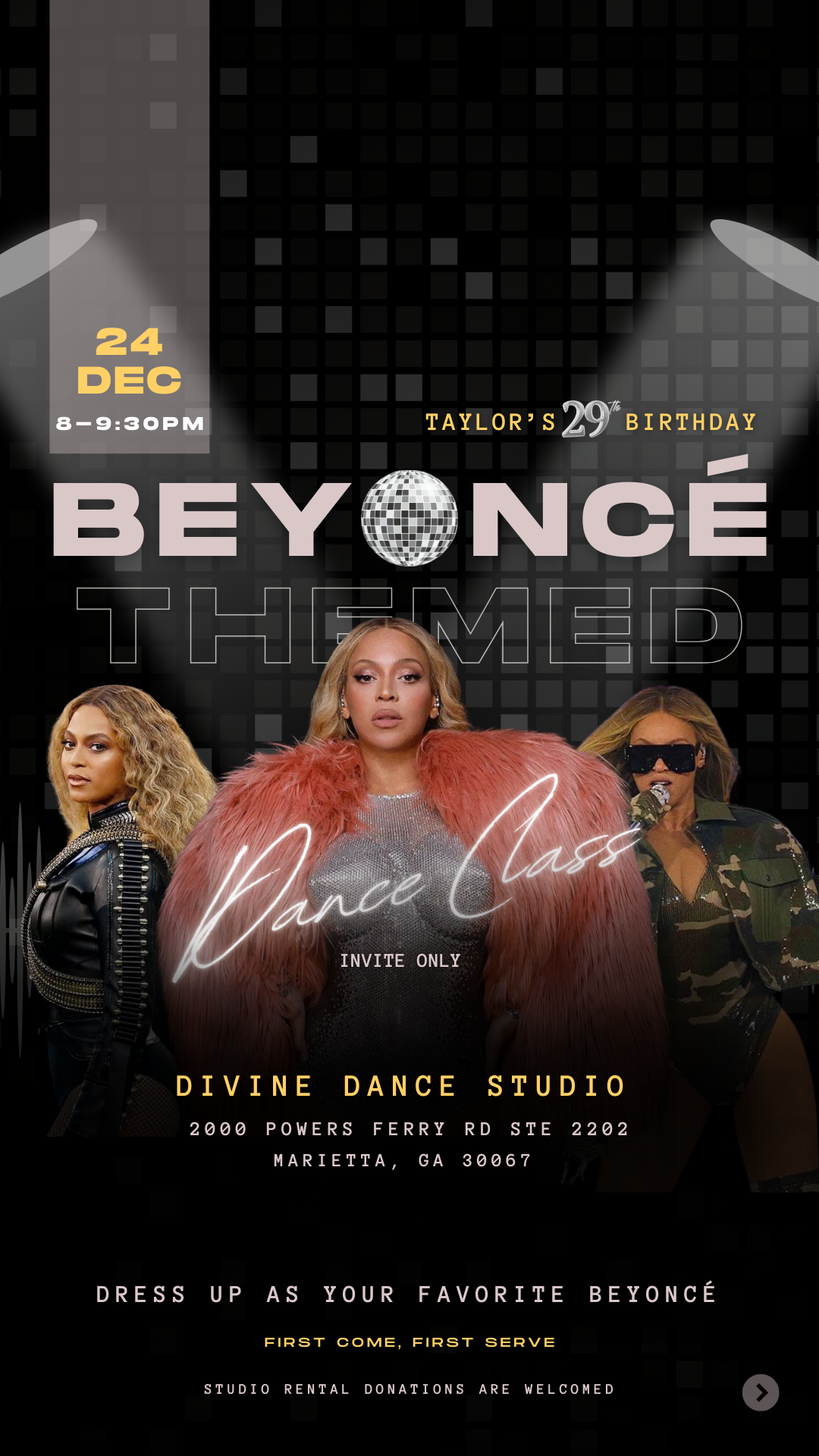 Beyonce Themed Dance Class Invitation