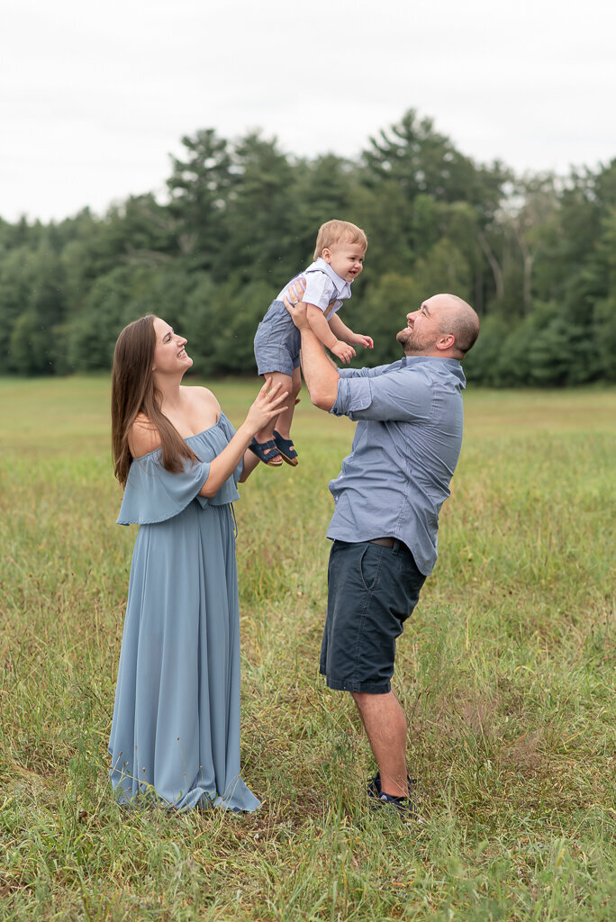 Family of three playing in field at sunset |Sharon Leger Photography, Canton, Connecticut | CT Newborn and Family Photographer
