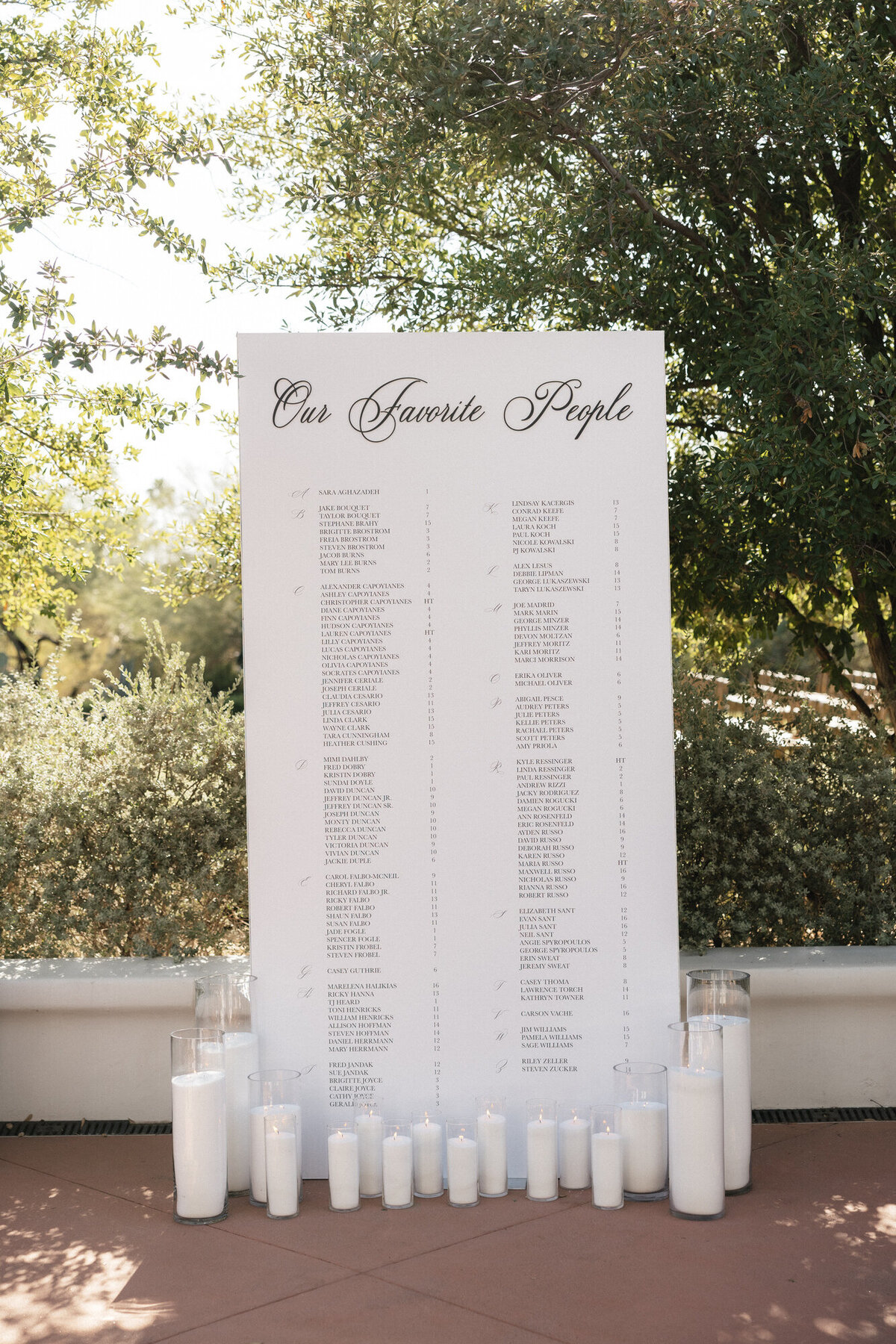 Custom seating chart at El Chorro in Arizona