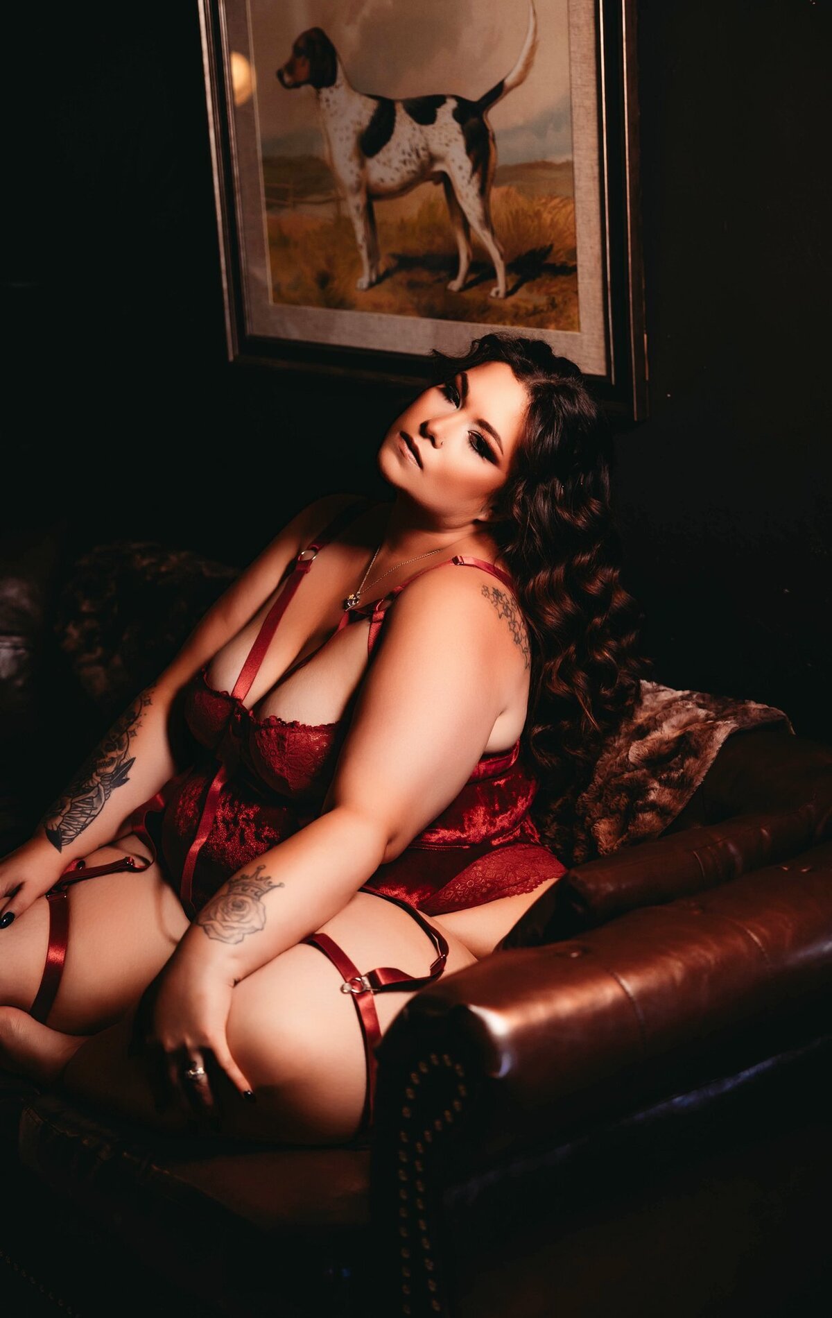 Red lace boudoir portrait, Kingman Arizona