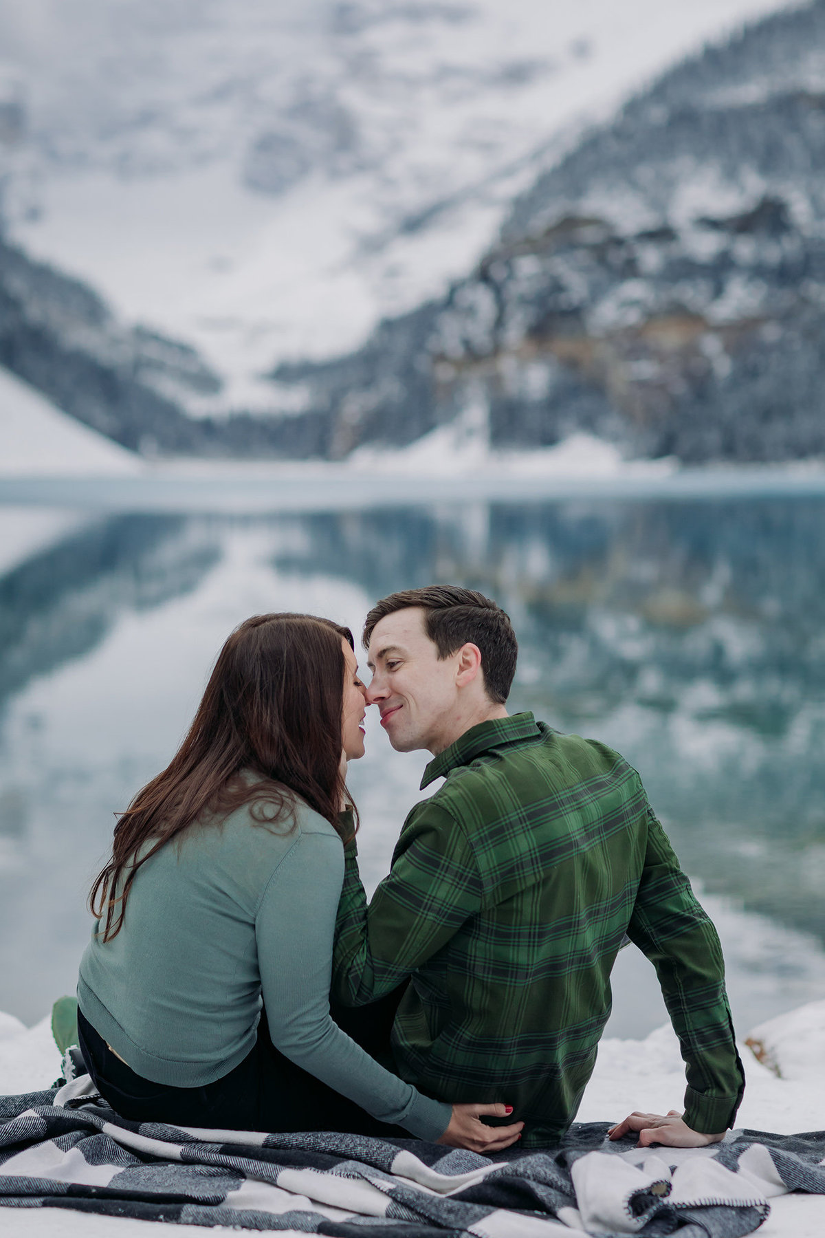 playful casual mountain engagement session lake louise