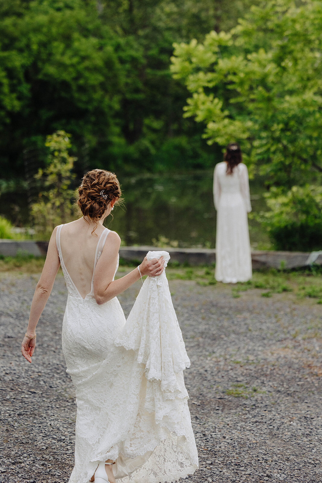 Brides first look at Cornell University wedding
