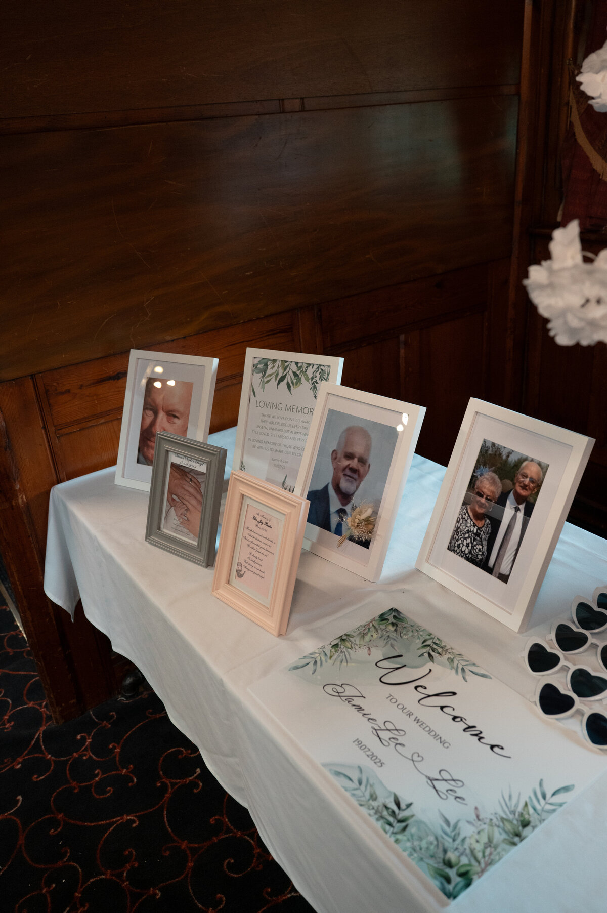 Memorial table at Worsley Court House for bride and groom - Wedding photography manchester