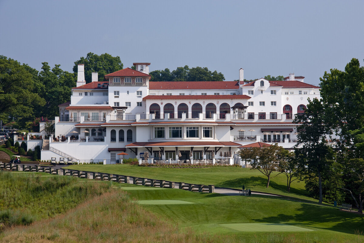 view looking back at the clubhouse at Congressional Country Club