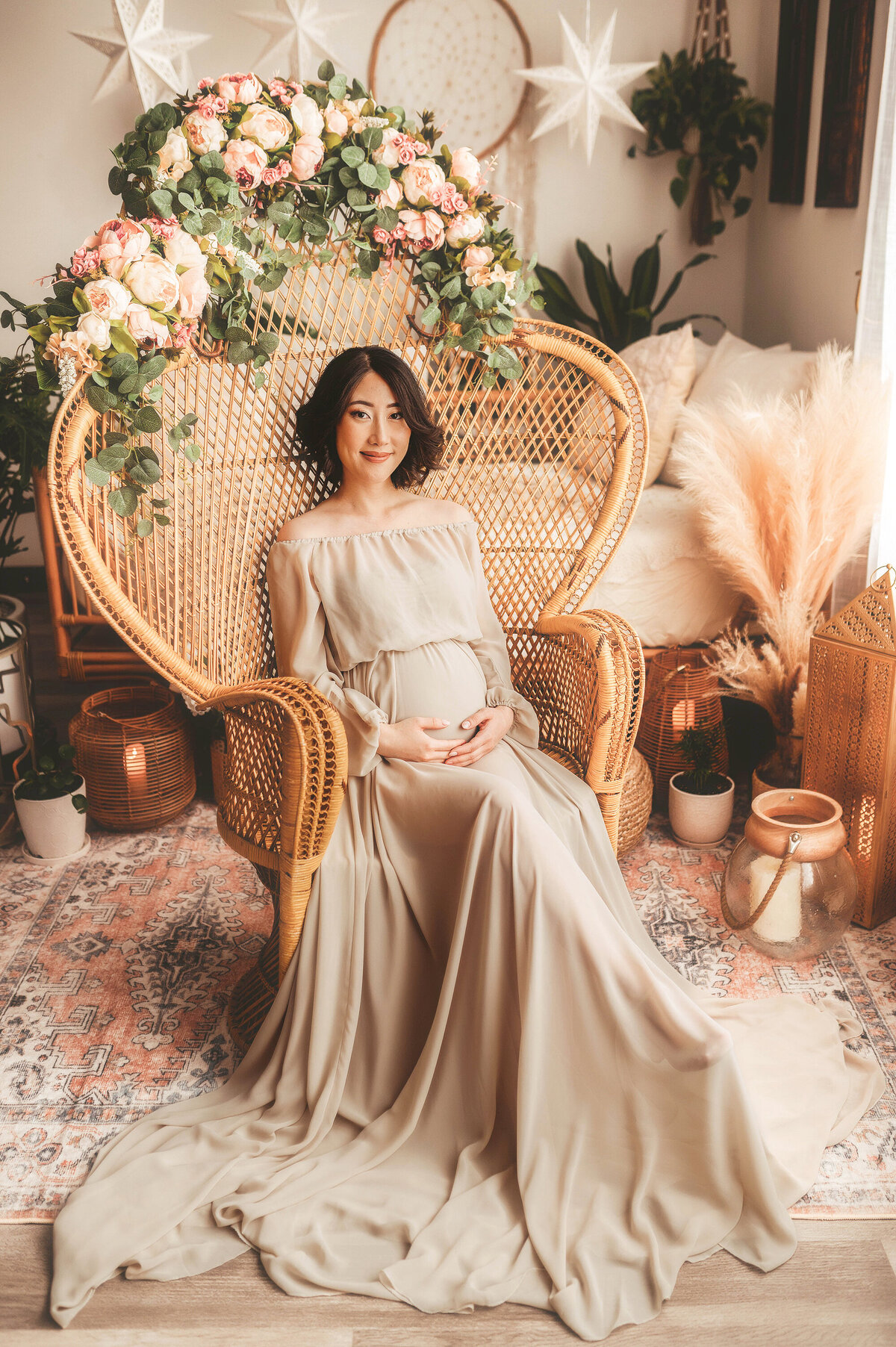 Pregnant woman poses for Editorial, Studio Maternity Photos in Charleston, SC.