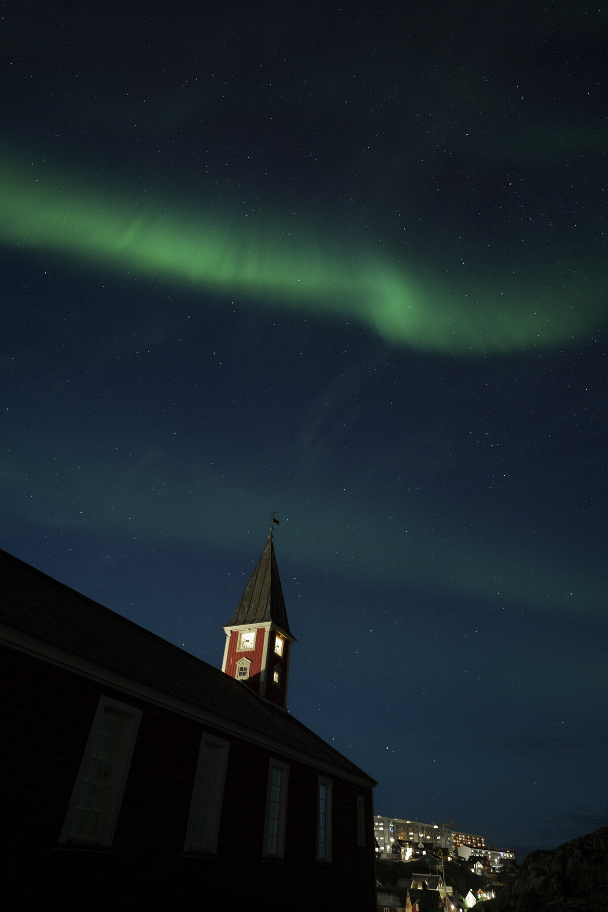 Northern Lights Above Nuuk Church on Waterfront Aurora Tips Greenland_By Stephanie Vermillion