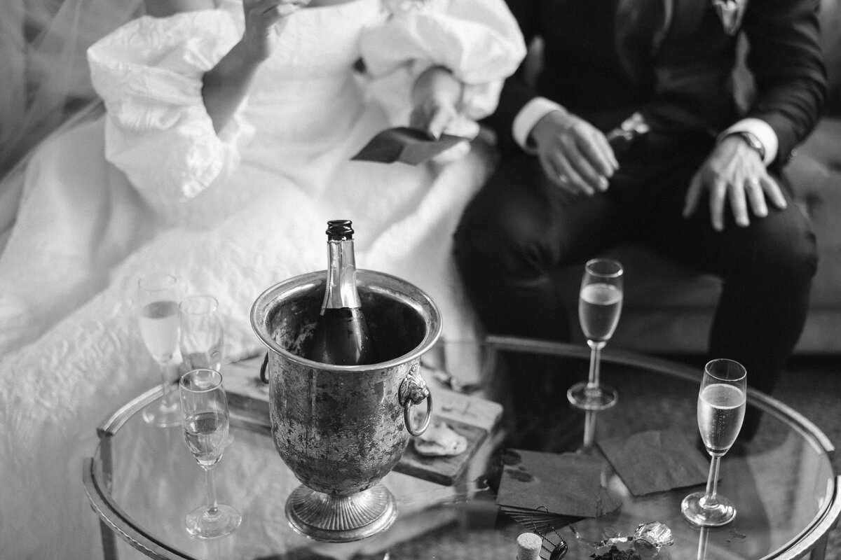 Bride and groom toasting after ceremony