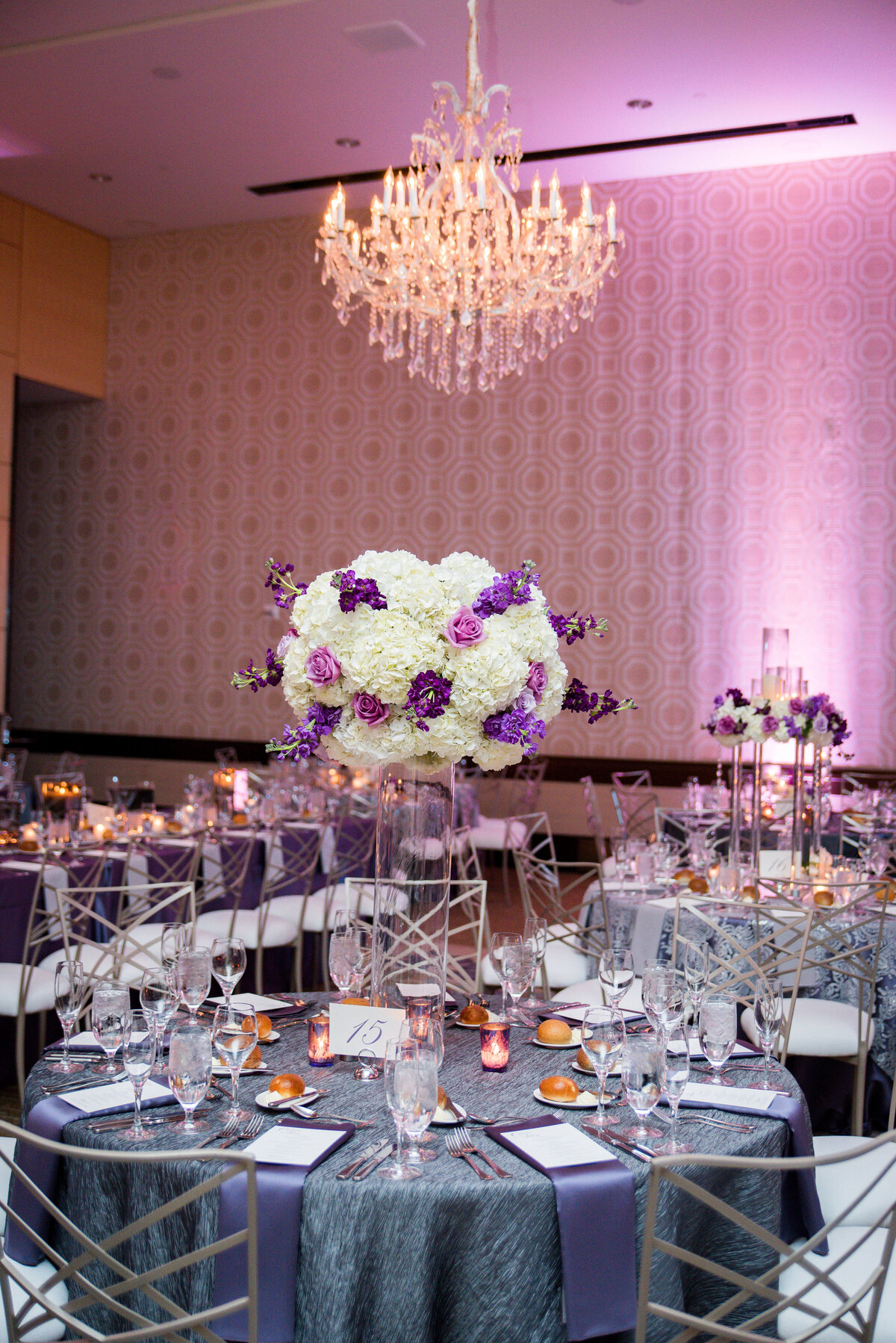beautiful purple silver wedding reception