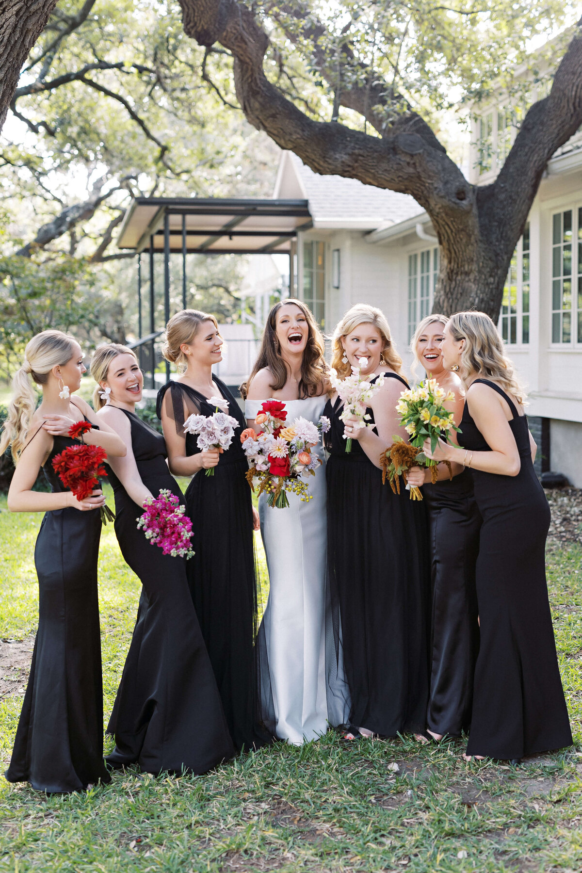 bridesmaids in black dresses