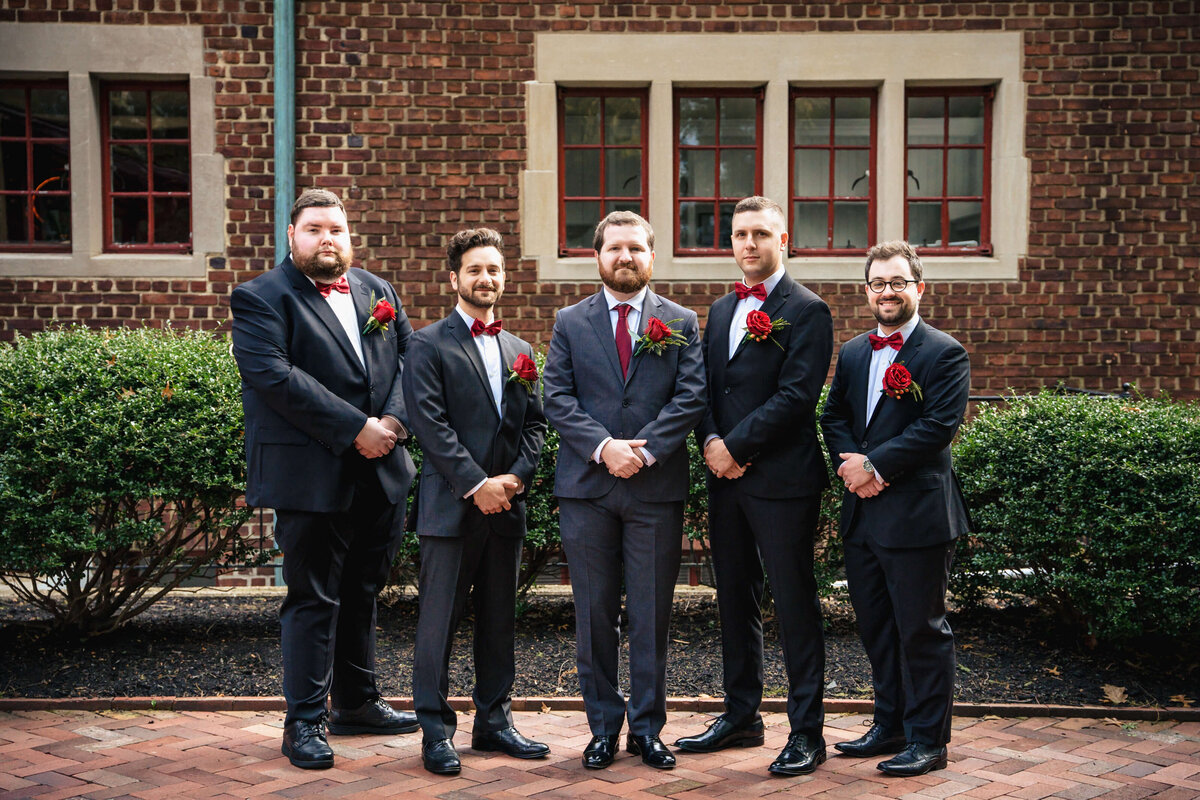 Black Groomsmen Suit &  Red Bow