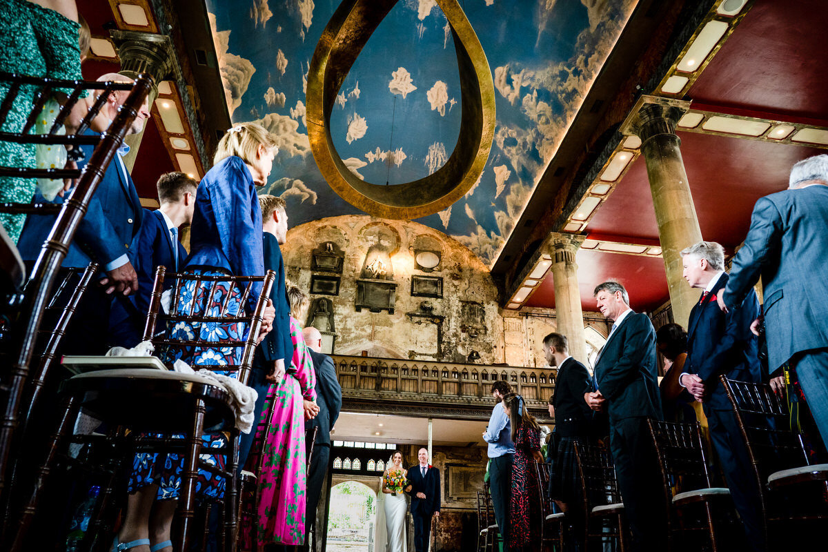 Father of the bride walking his daughter down the aisle at the mount without in bristol