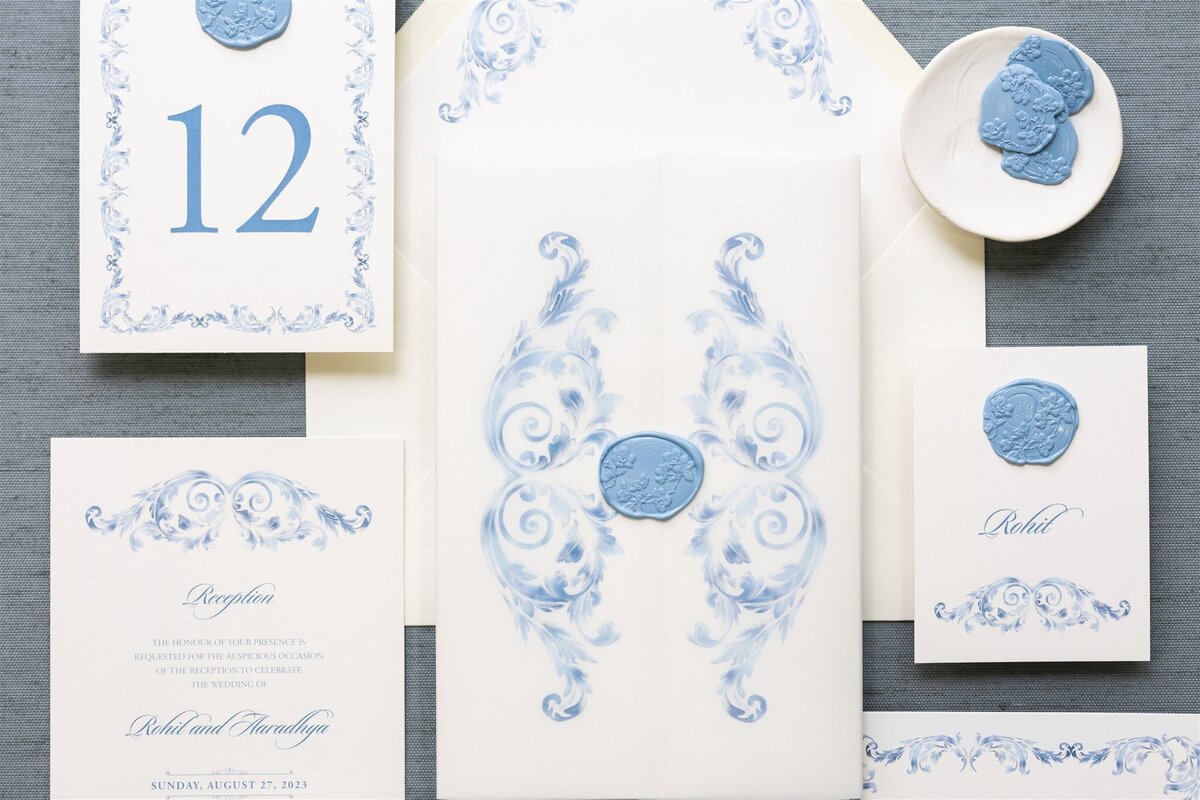 Dusty blue & ivory Hindu wedding invitation 7