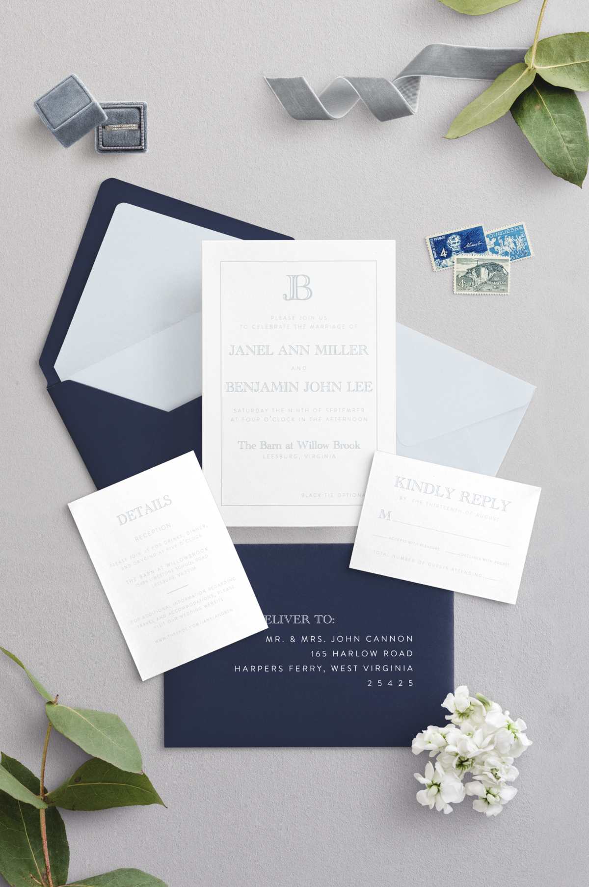 Blue classic invitation suite