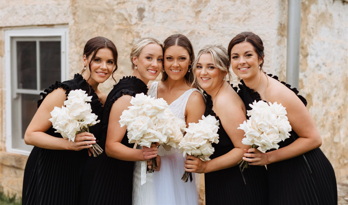 bride with bridal party wedding hair and makeup by eva haire and makeup artist sydney