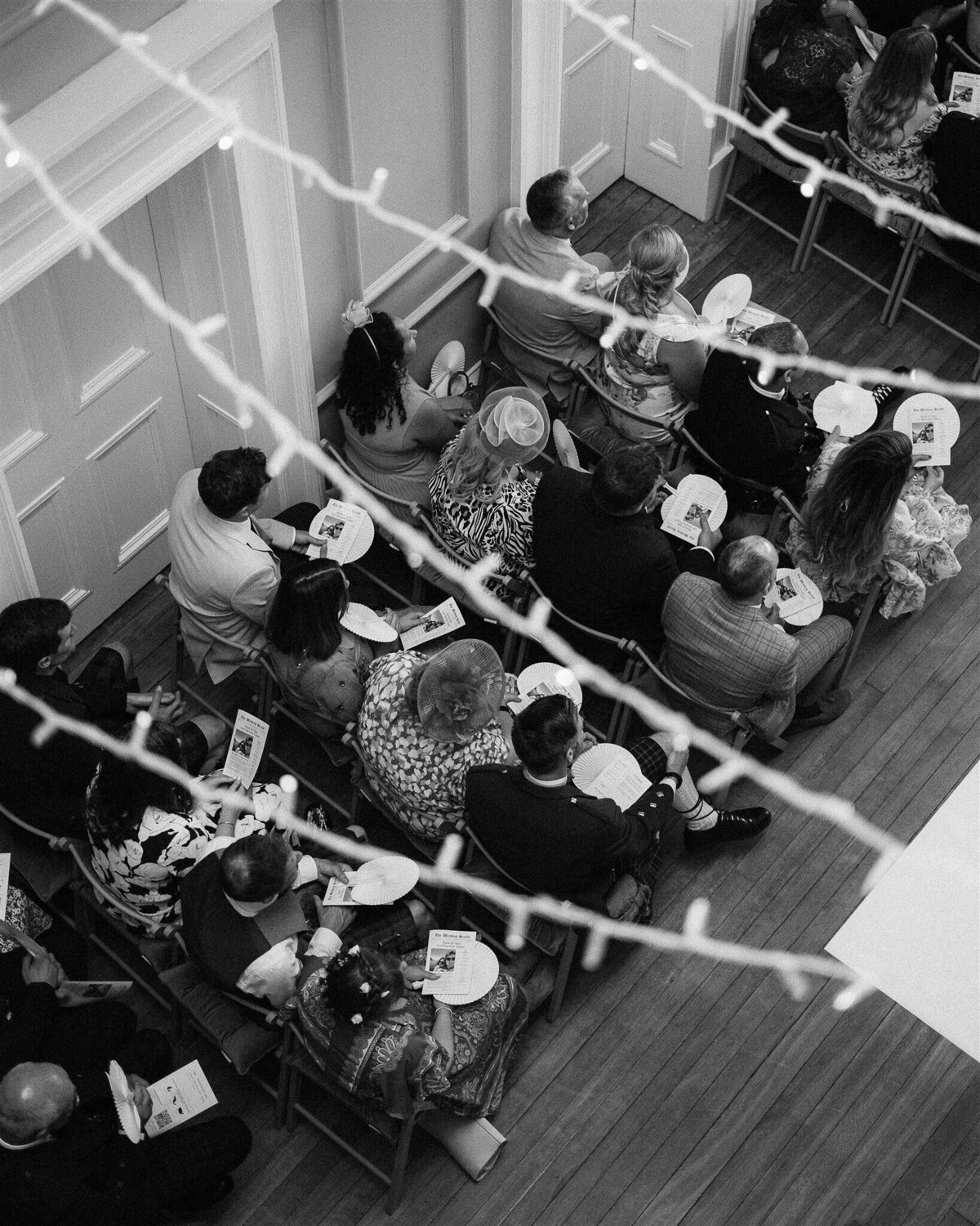 A view from above a wedding ceremony at Netherbyres House. 