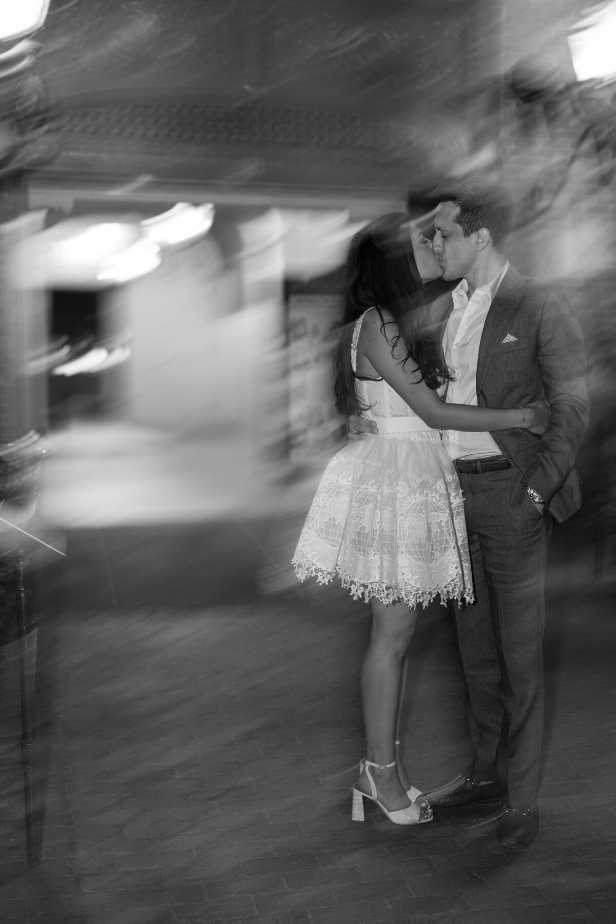 Bride and Groom kiss during welcome party at the Tennis Hall of Fame in Newport.