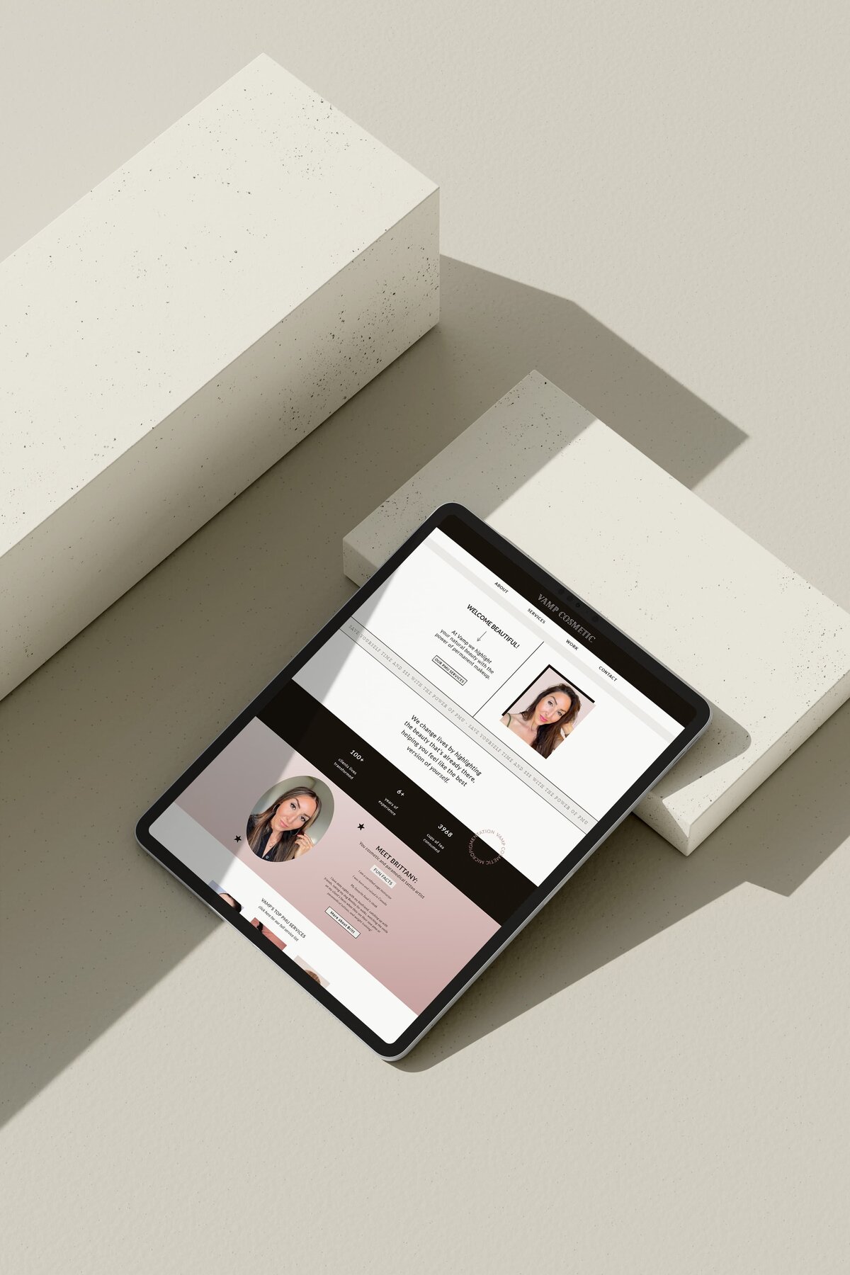 Cosmetics home page website design iPad mockup