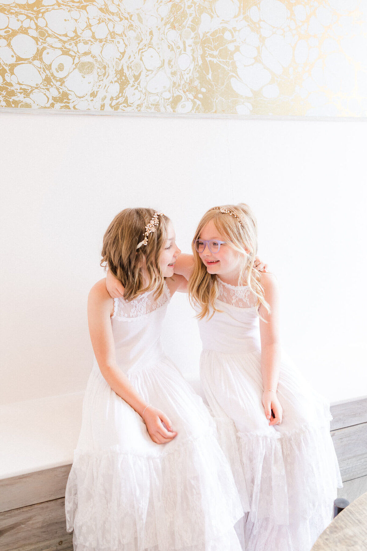 flower girls laughing at newport beach house RI