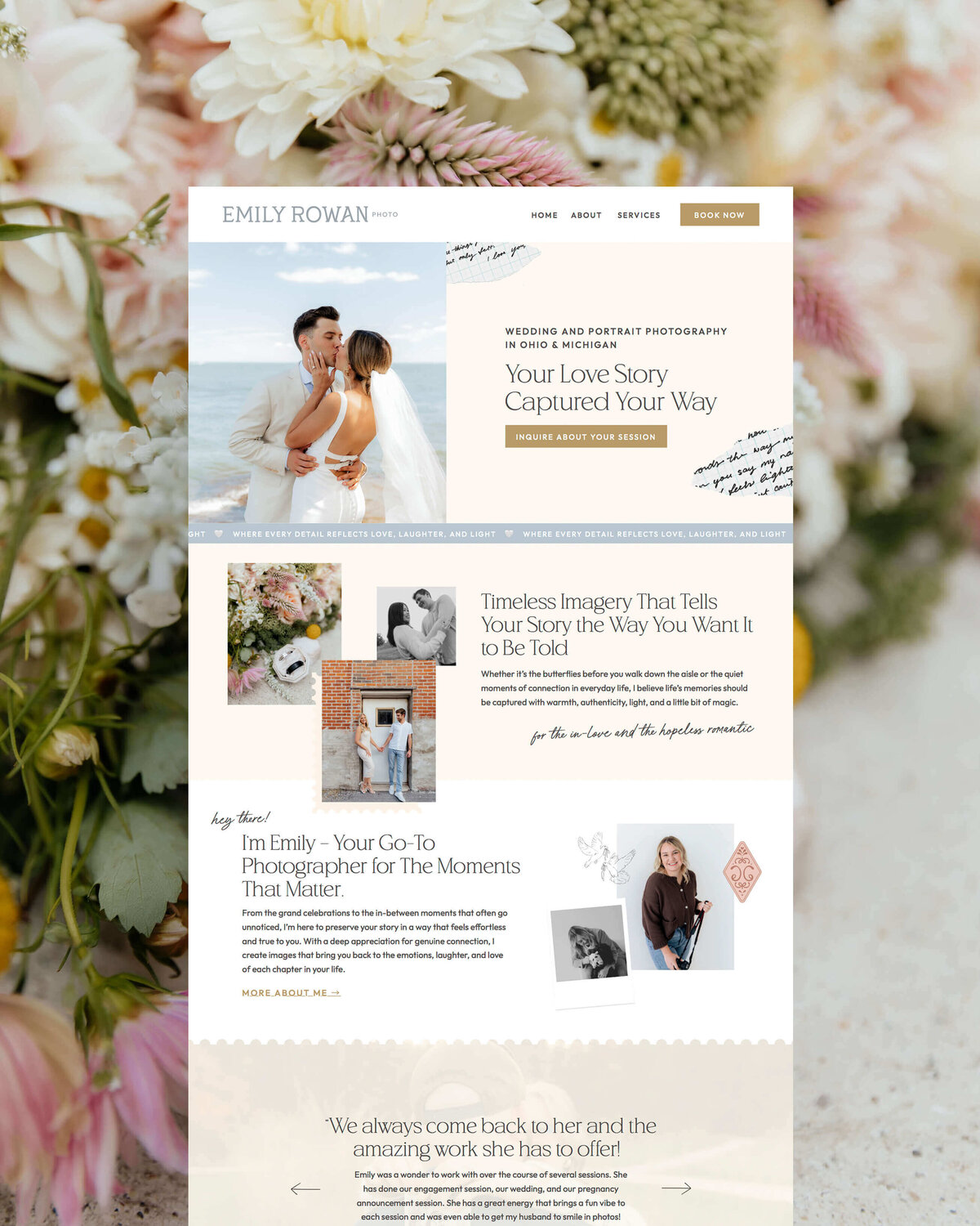 Elegant Showit website design for wedding photographers who want a romantic, high-end brand that connects emotionally with clients.