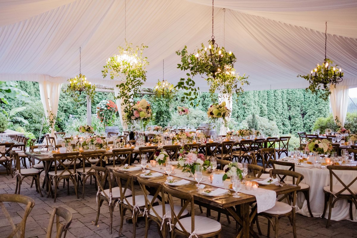 Luxury tent wedding reception at Chateau Lill in Woodinville.