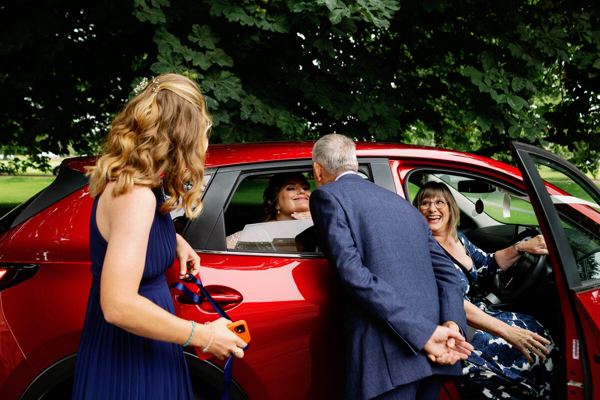 Bride arriving outside Bilton House for her Micro Wedding Ceremony