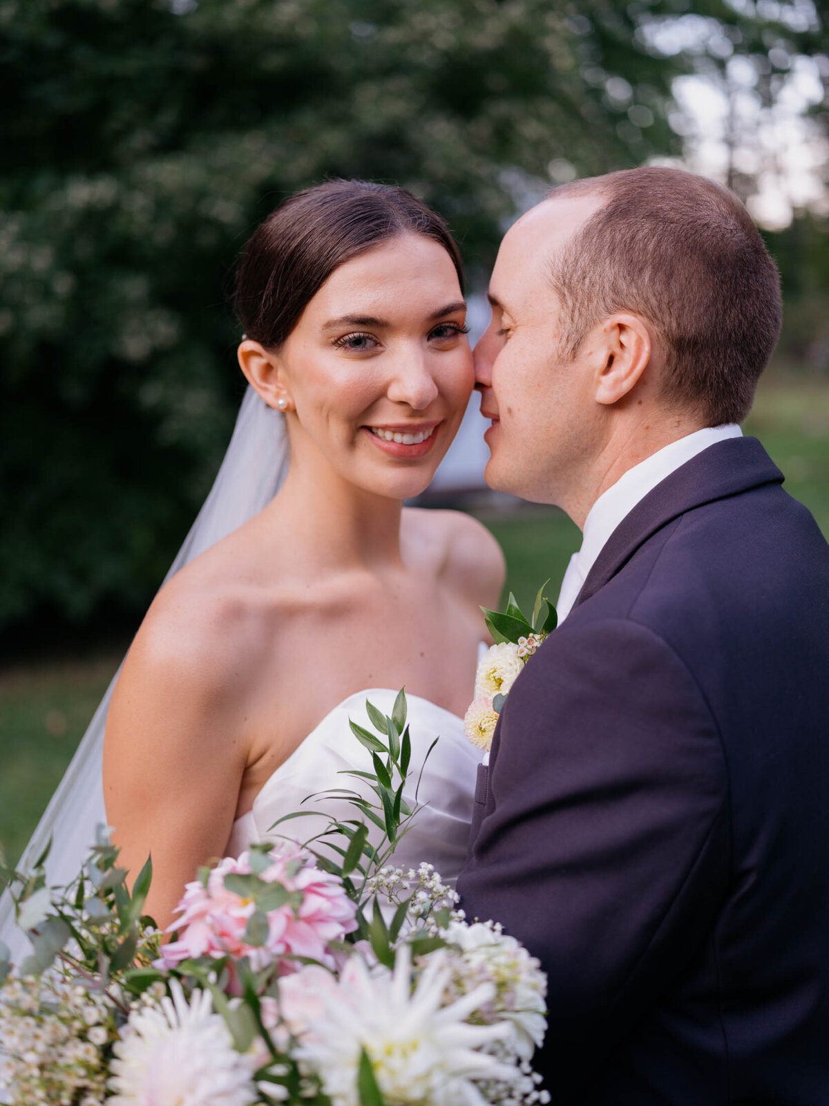 Classic bride and groom portrait at their private residence tented wedding.