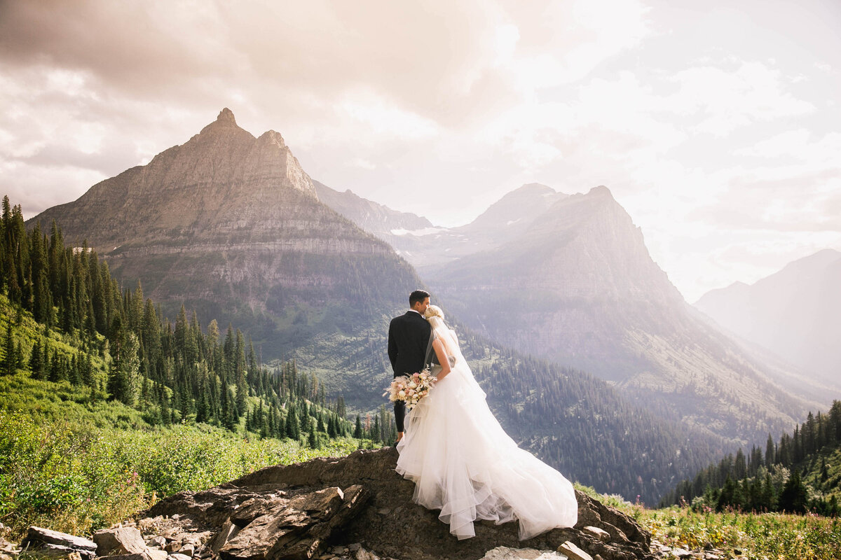 couple looking away at mountain
