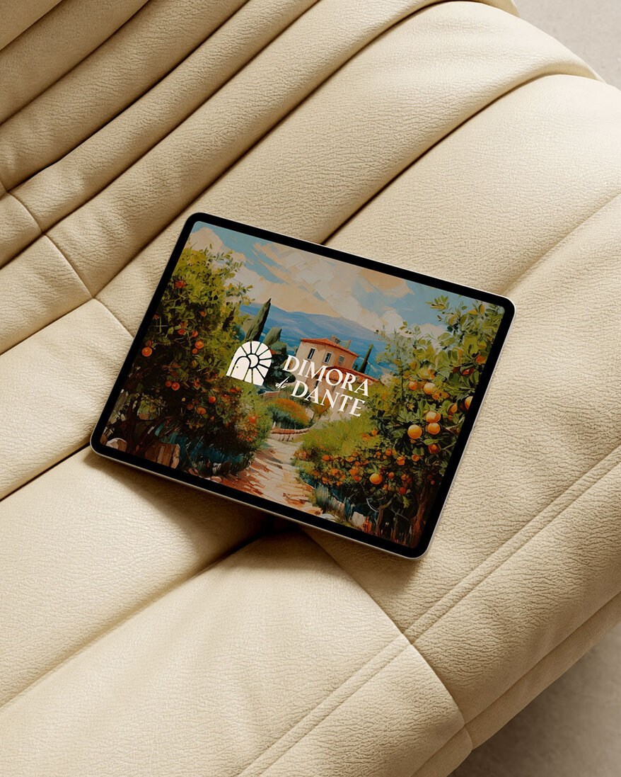 Digitale branding presentatie voor Dimora di Dante – Logo op iPad mockup