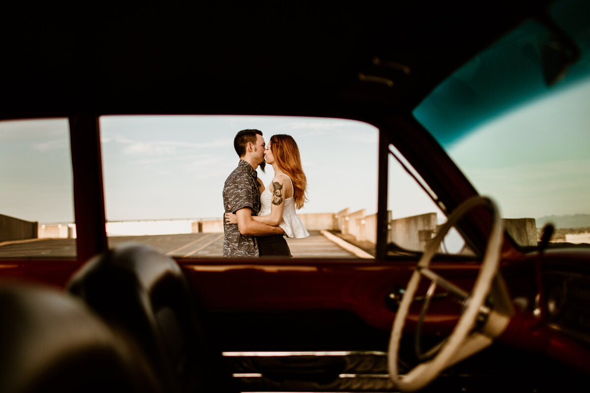 Outdoor engagement session with classic cars captured by Fort Worth Wedding Photographer, Megan Christine Studio