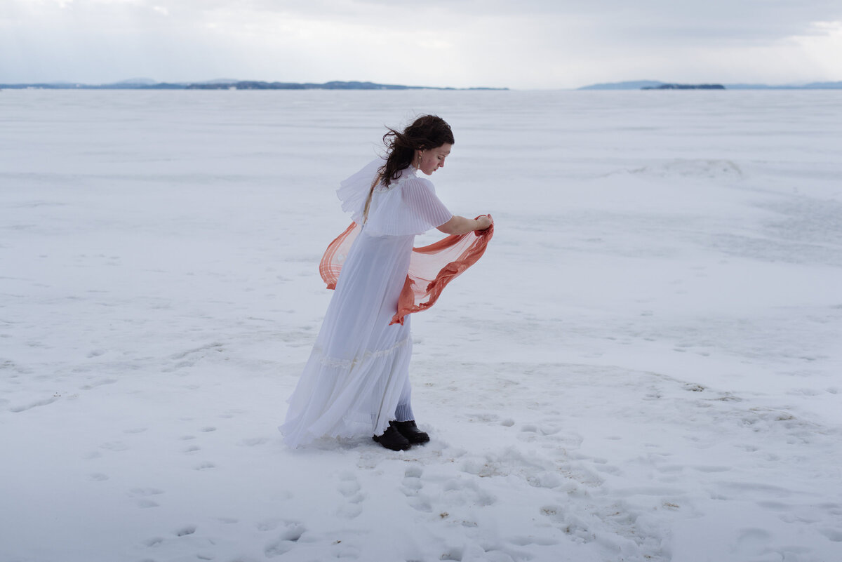 bride walks on ice