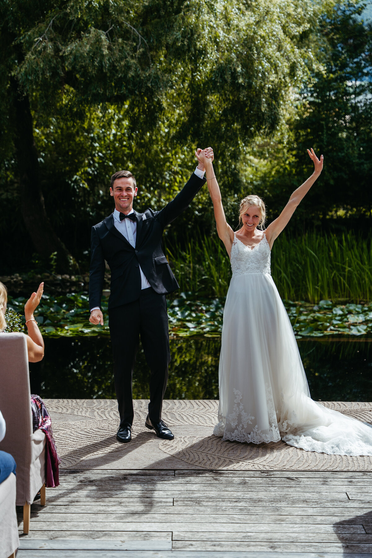 vegan wedding ceremony on natural pond dock