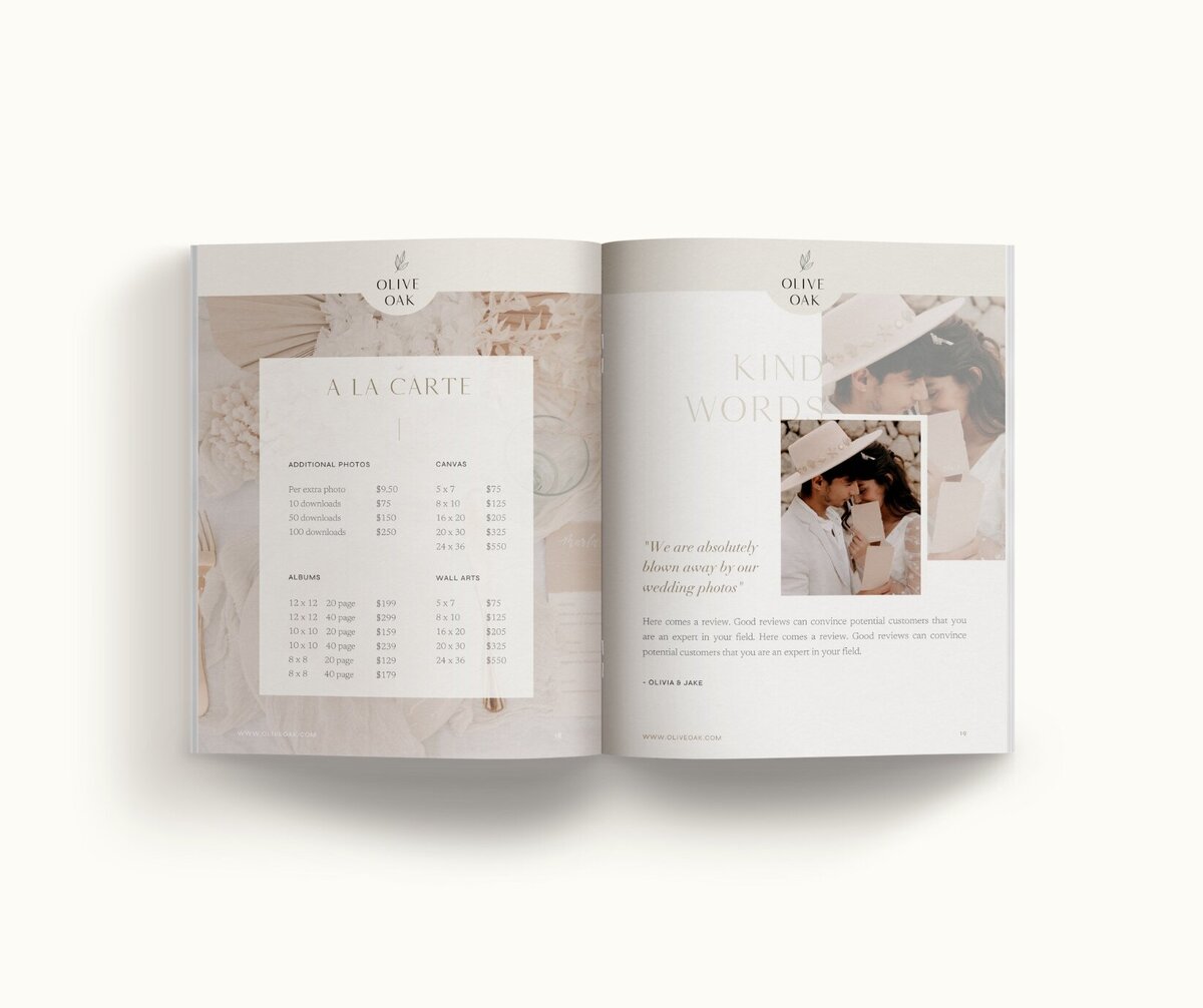 Elegant pricing guide template for photographers Olive Oak 11