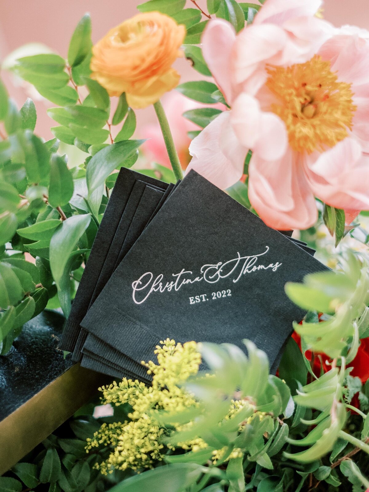 black-wedding-couple-names-cocktail-napkins