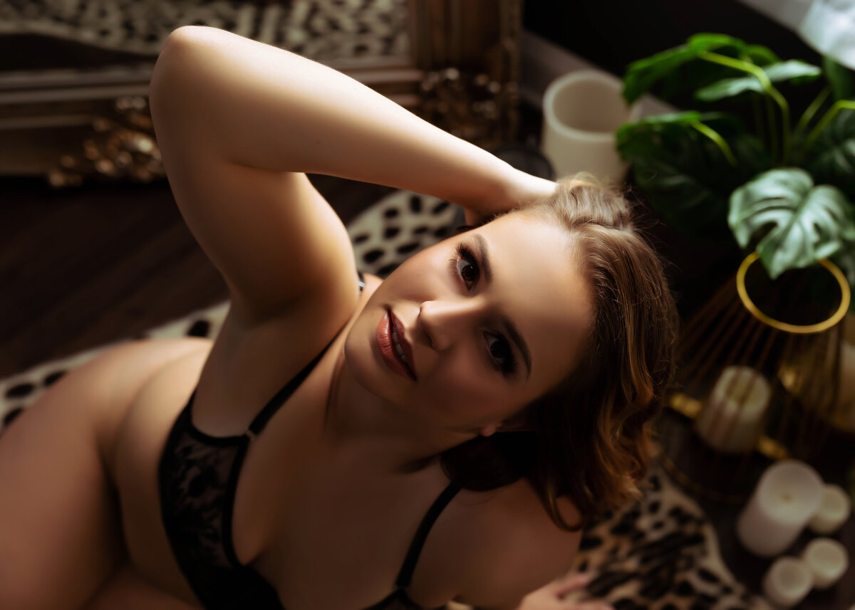 short hair woman in lingerie close up boudoir portrait