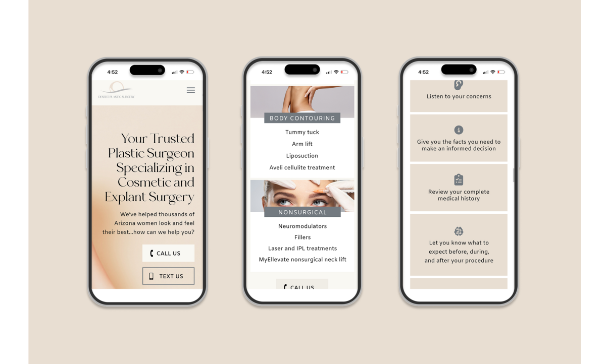 Desert Plastic Surgery Website on a phone