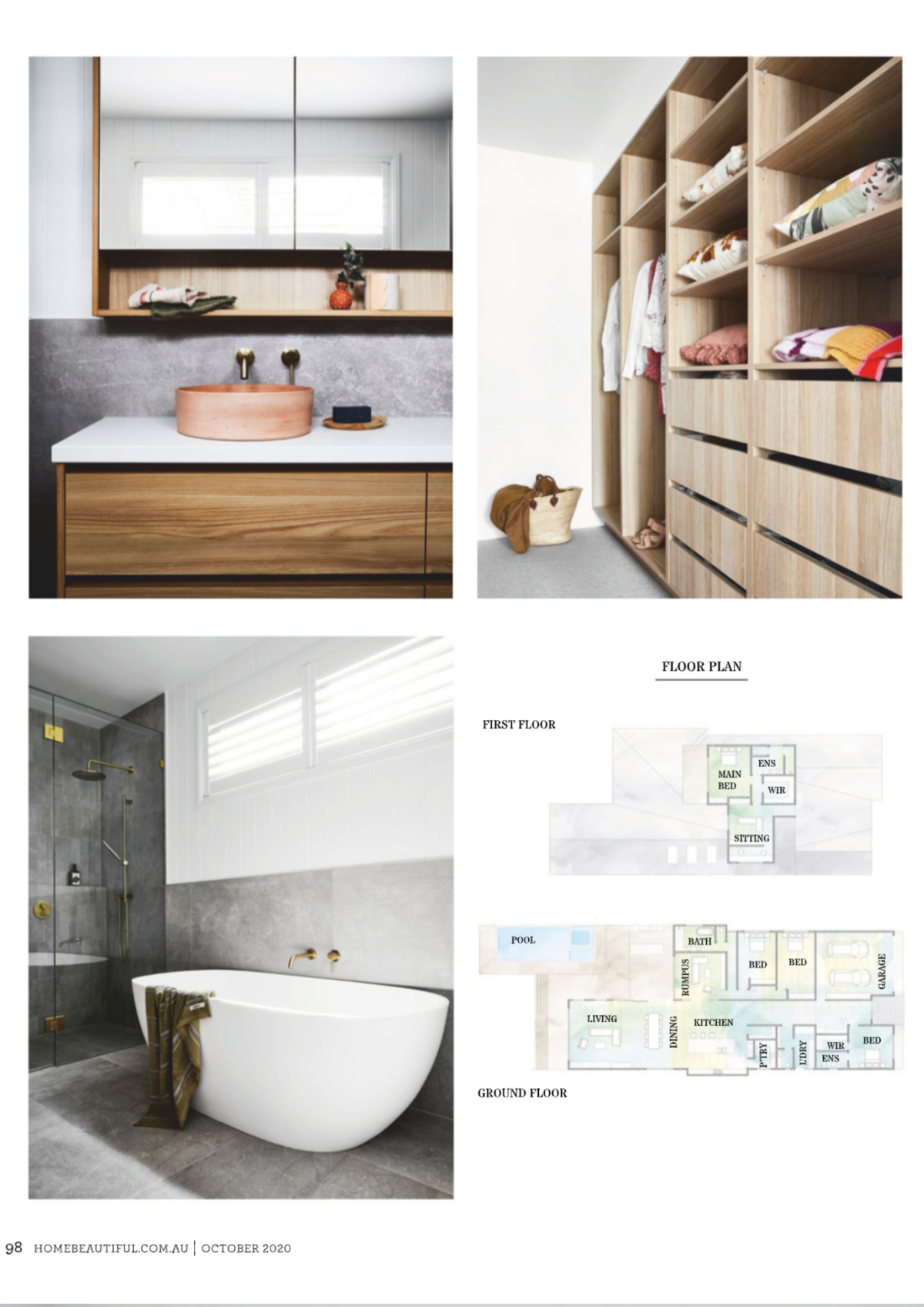 Lisa Hunter Interiors Featured in a magazine spread with a bathroom, walk-in robe and ensuite. 