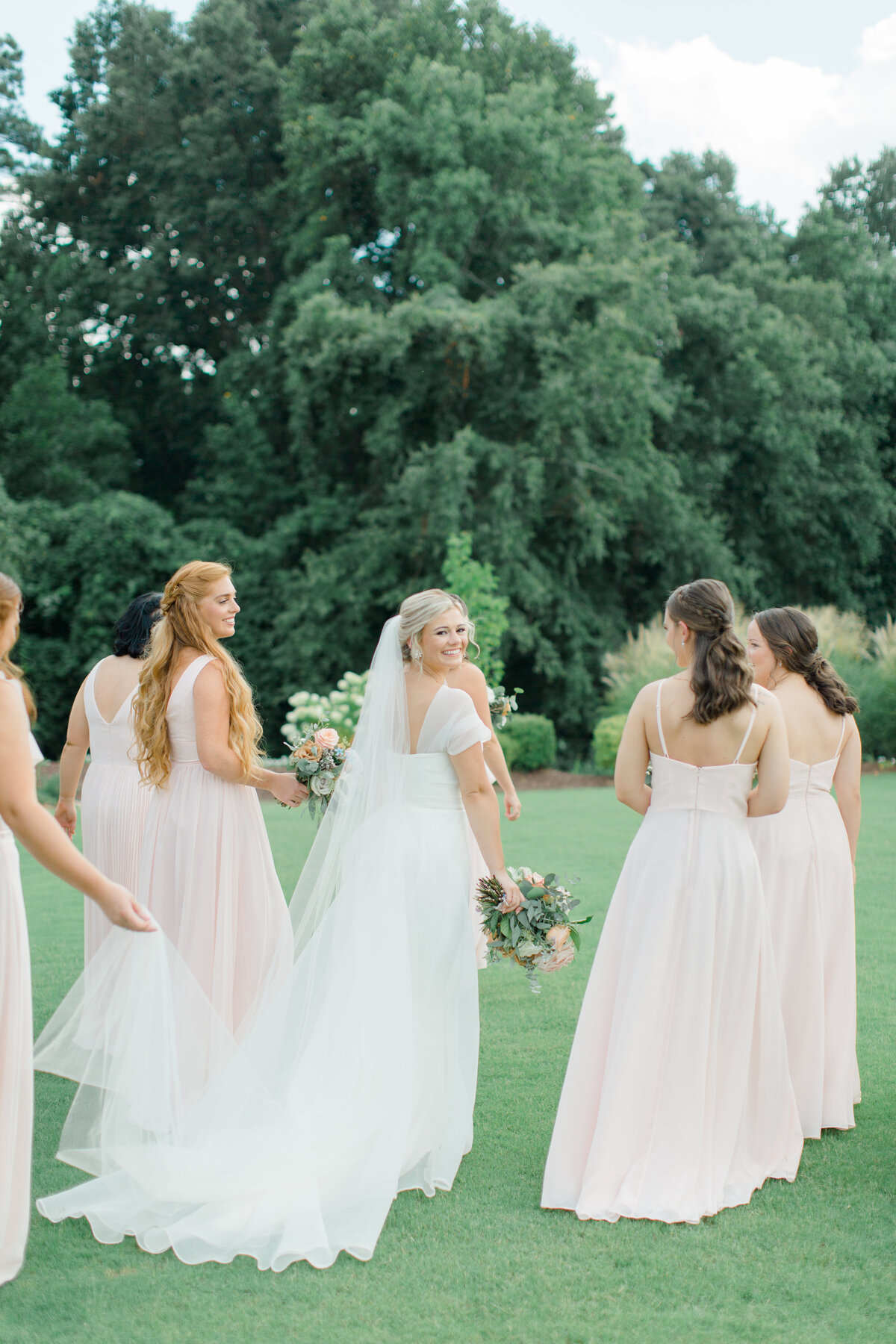 bridal party in blush