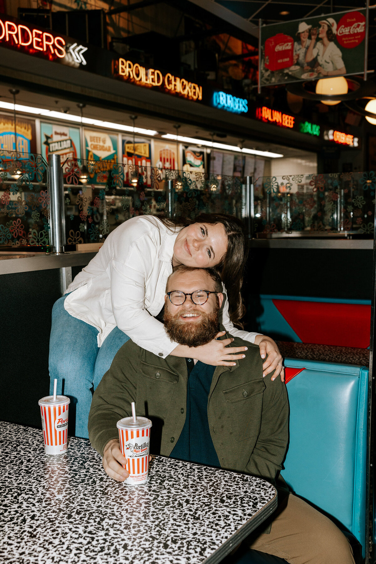 creative fun chicago flash engagement photos at Portillos Hotdogs-36-ed-lucy