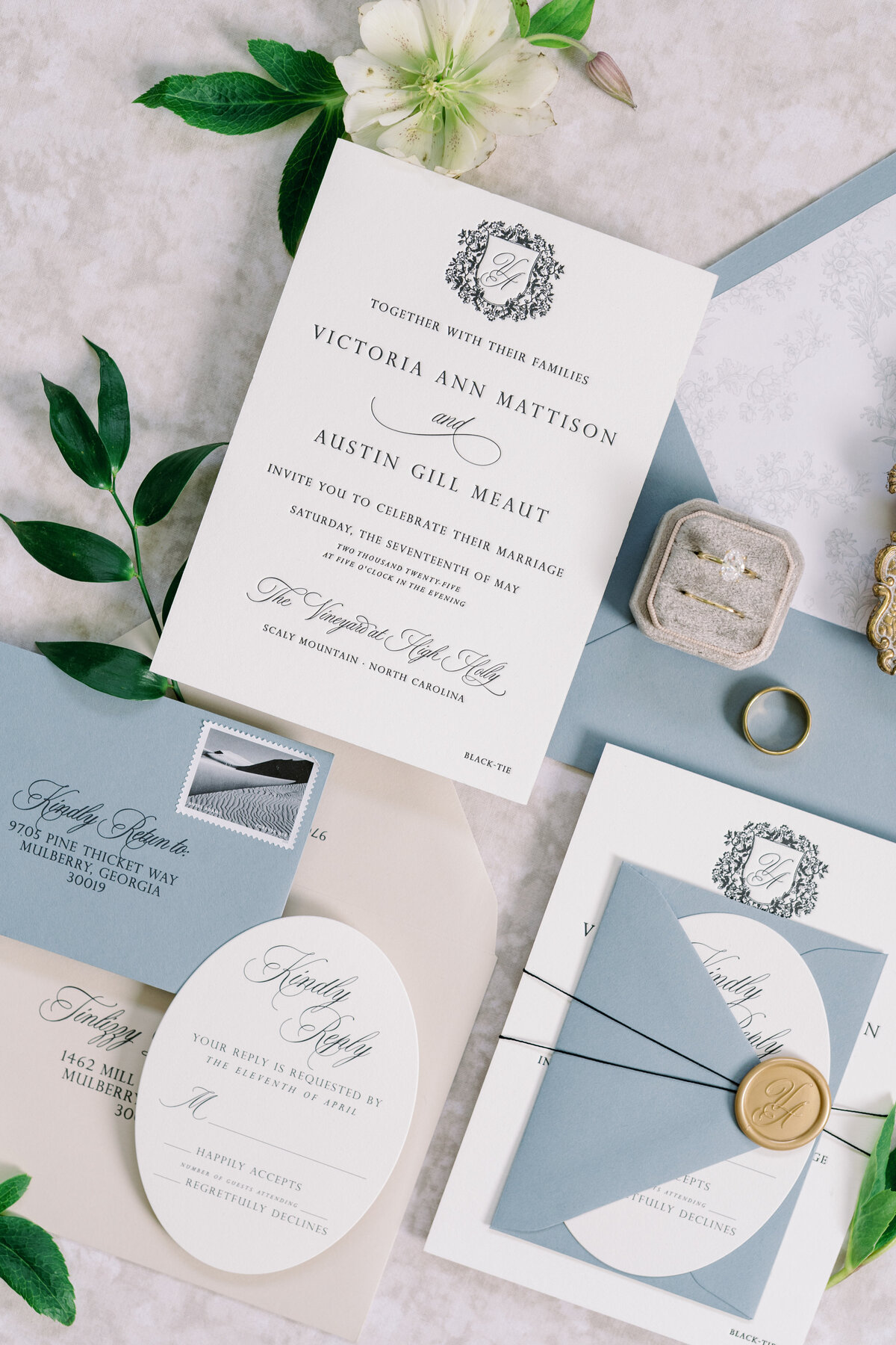 Custom letterpress wedding invitation North Carolina
