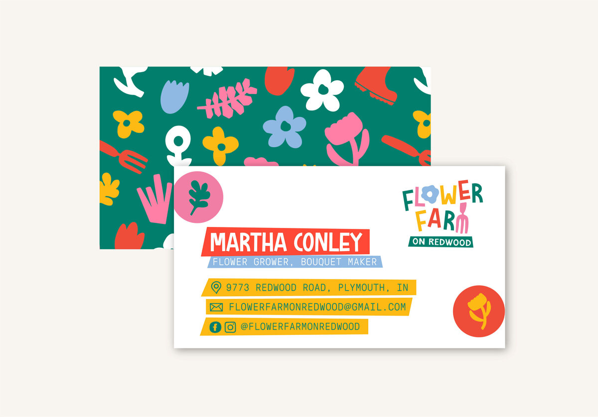 Business card for flower farm on redwood