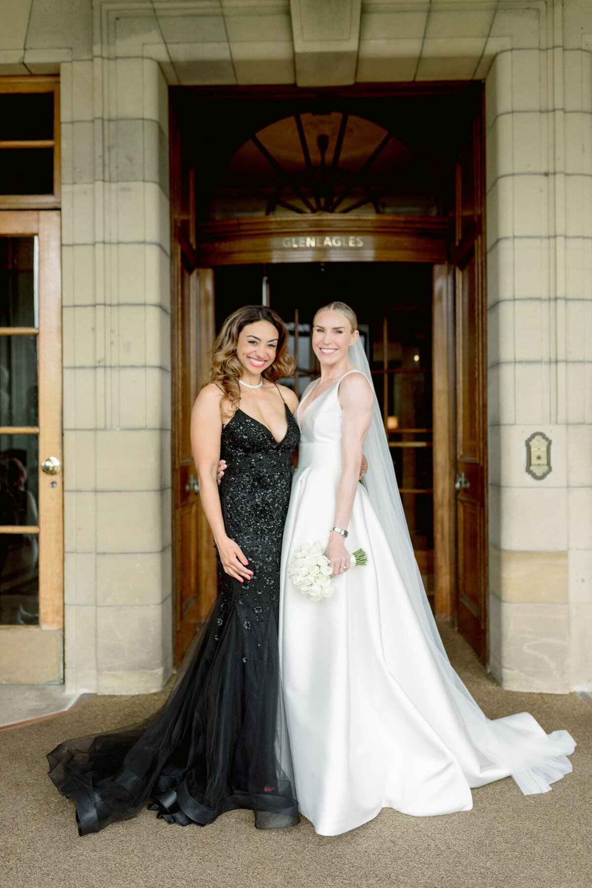 Image of Bride and Bridesmaid on Gleneagles wedding day.  Image by Scotland wedding photographer, Jill Cherry Porter.
