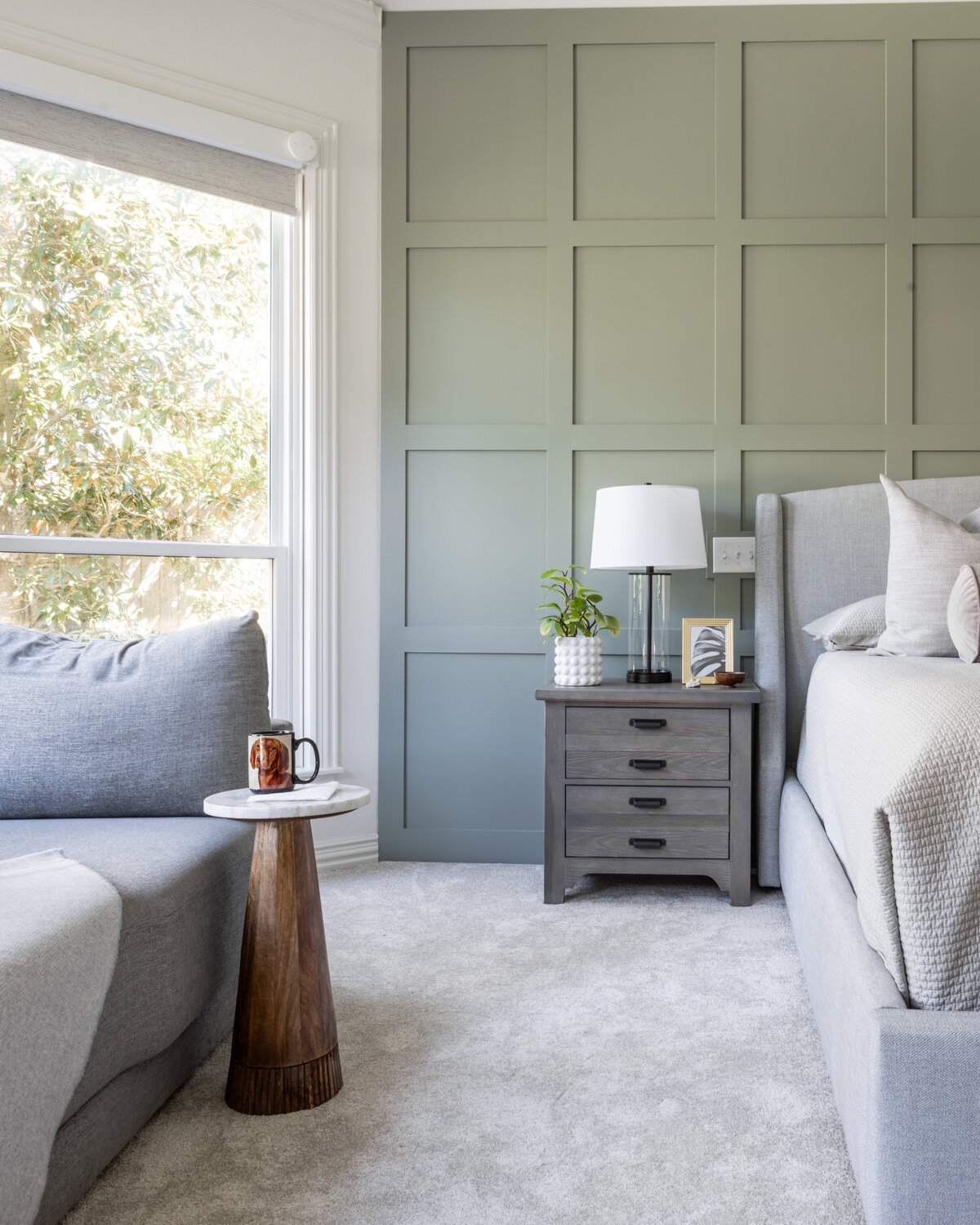 kyleen bushroe interiors green accent bedroom wall