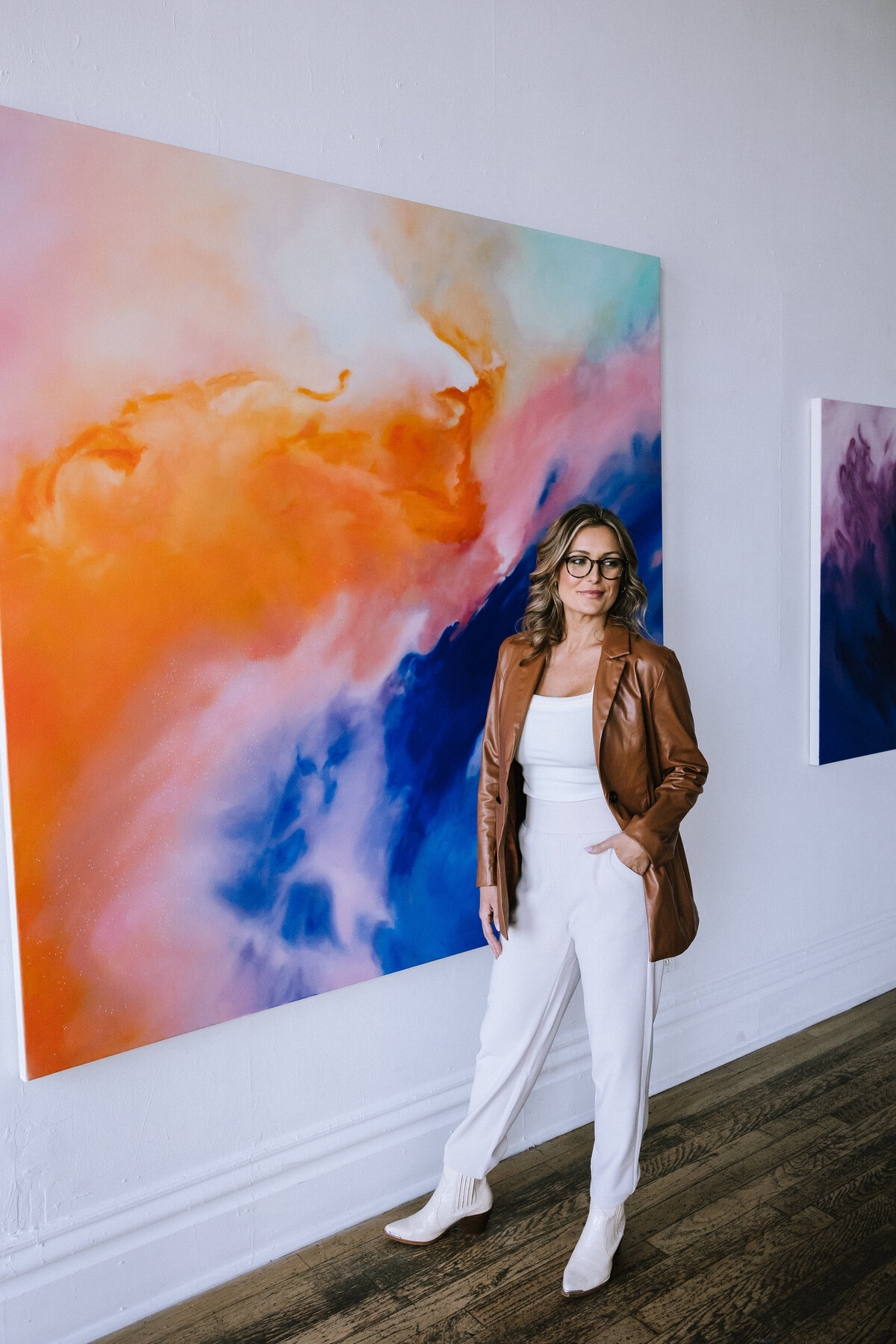 Woman wearing glasses for branding photos for North Point Eyewear of Pittsburgh. 